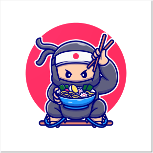 Cute Ninja Eating Ramen Posters and Art